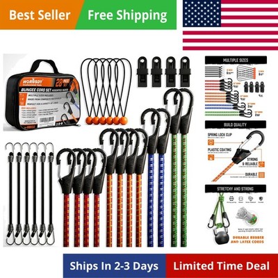 28-Piece  Bungee Cords with Hooks, Includes 10 , 18 , 24 , 36 , 48 , Bungee C...