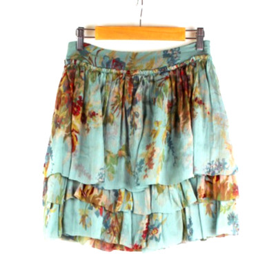 MASSIMO DUTTI Ruffle silk Chiffon Mint Vintage flowery skirt size UK 10-12