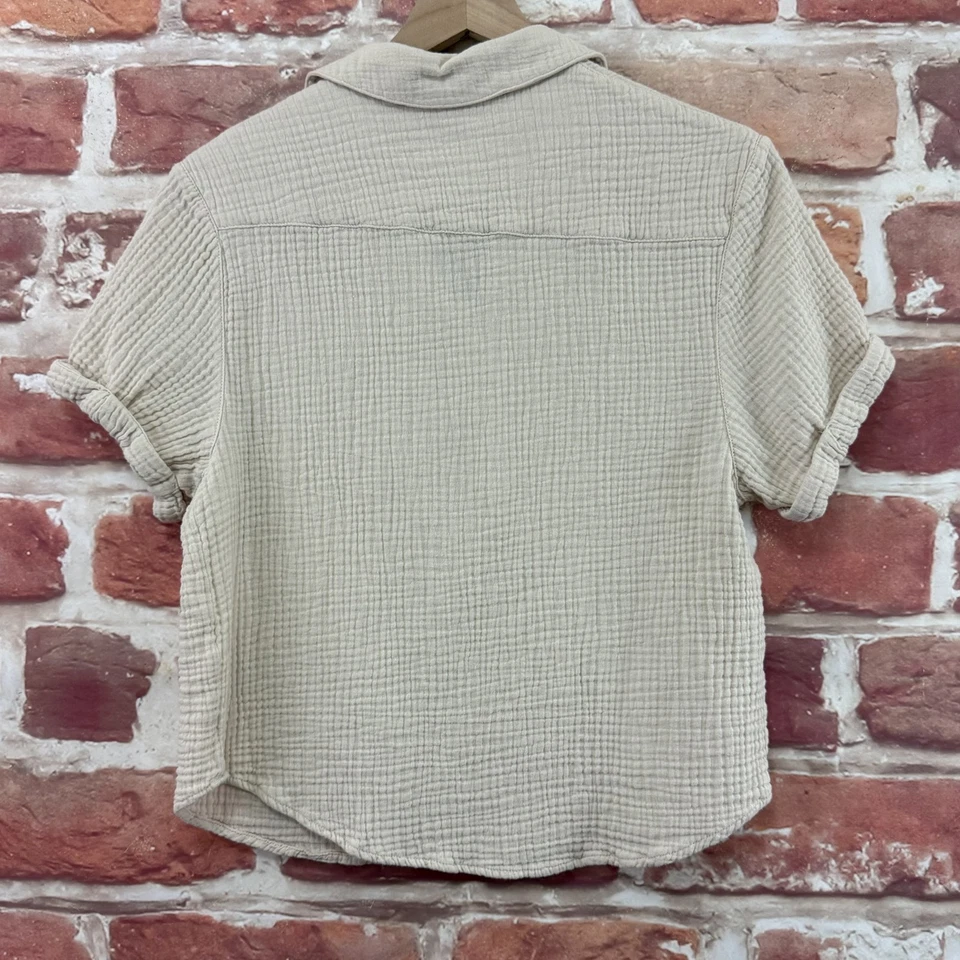 Camiseta Magaschoni Top Feminina XS Bege Manga Curta Gola Algodão Orgânico Gauzy - Imagem 4 de 4