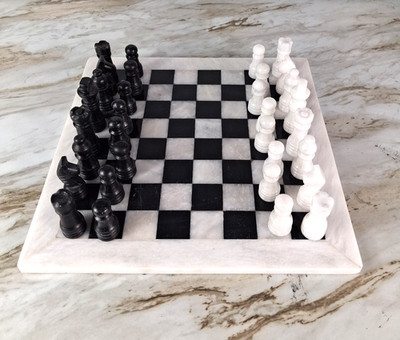 12'' Marble Chess set, foam storage box, black & white handmade Birthday Gift