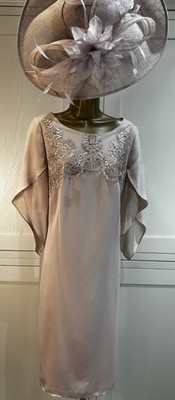 Jacques Vert UK 14 Nude Kleid Hochzeit Mutter Braut Bräutigam Gast Rennen Party Event