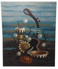 GIANFRANCO RONTANI . LUCCA (1926-2018) GRANDE OLIO SU TELA 118 X 97  SURREALISTA