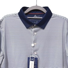 Boston Scott Golf Polo Shirt Navy Stripe Moisture Wicking UPF50 Mens Small