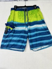 Burnside Board Shorts Mens 34 Blue Green Striped Surf Swim Trunks