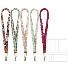 5 Pcs Scrunchie Lanyards for Keys and ID Badges with 10 ID Holders Retractabl...