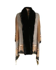 La Fiorentina Houndstooth Faux Fur Trim Wrap