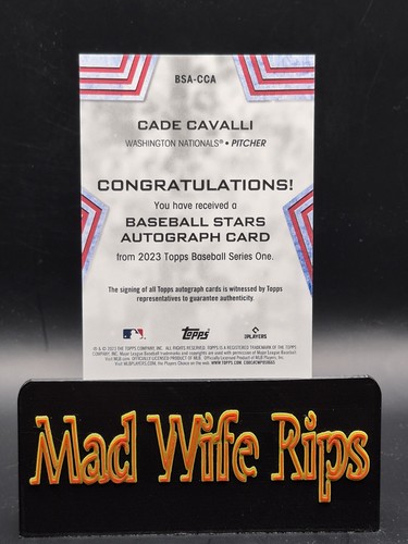 CADE CAVALLI RC AUTO 2023 TOPPS SERIES 1 BASEBALL STARS #BSA-CCA NATIONALS - Picture 5 of 6