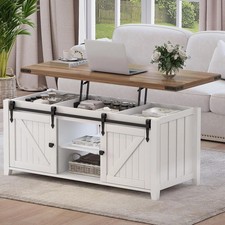 48" Farmhouse Lift Top Coffee Table w/ Storage Hidden Compartment Barn Door