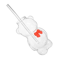 330ml Bear Glass Cup With Straw Honey Bear Straw Cup For Birthday Gift Women