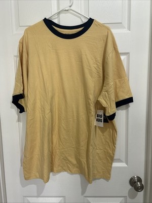 NWT Basic Editions Shirt Mens Size 2X Yellow Short Sleeve Cotton Navy Ring