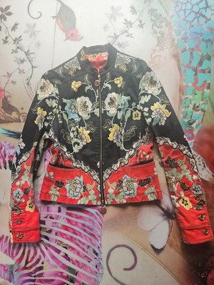 2003 Vintage Roberto Cavalli Chinoiserie Printed Stretch Jacket Size L 12 / 14