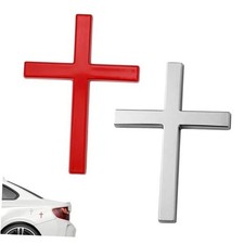 2pcs Metal Cross Car Stickers, Self-Adhesive Zinc Alloy 3D Jesus Silver, Red