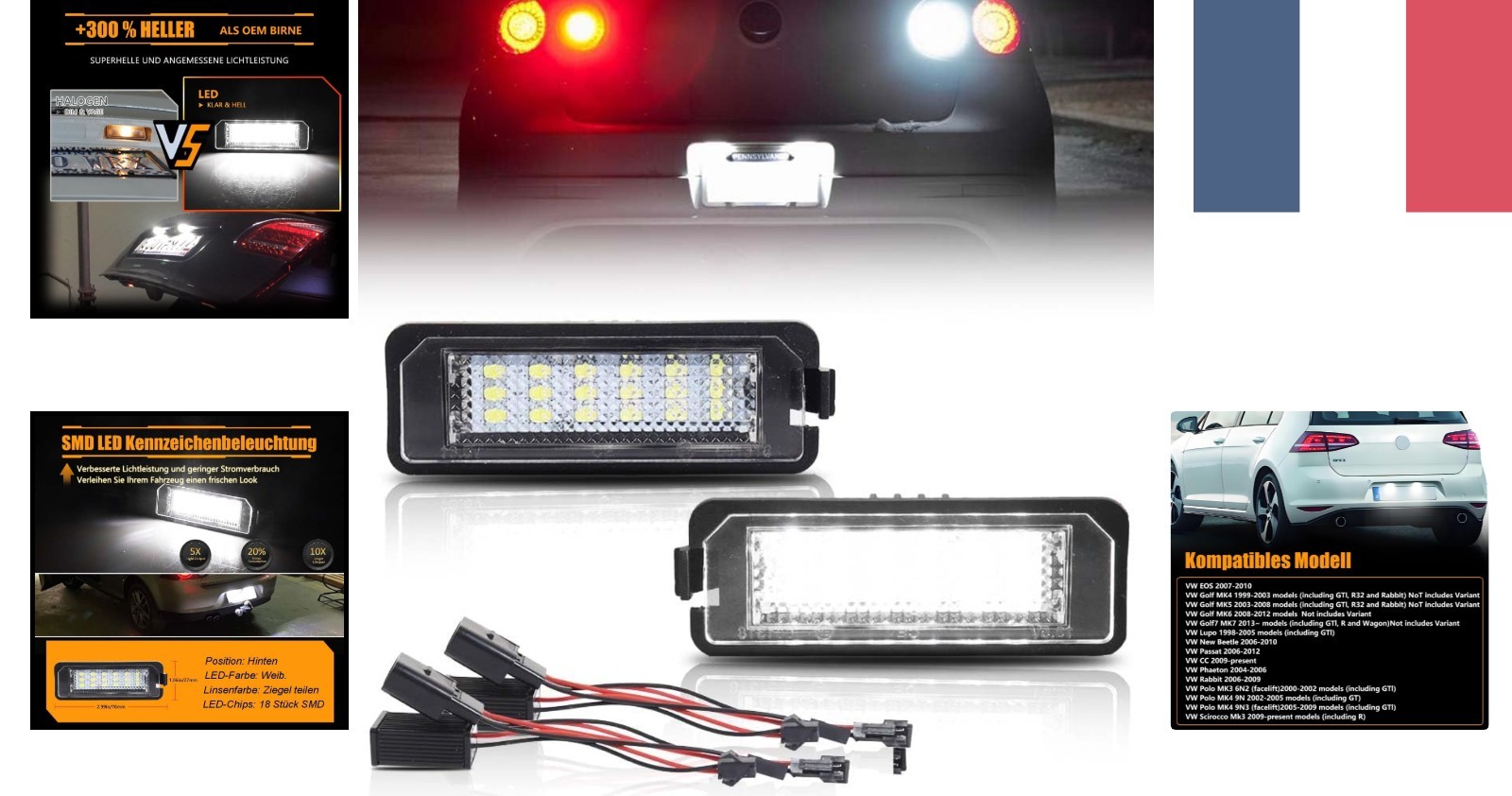 Éclairage plaque LED VW blanc froid idéal pour la conduite de nuit et stationnement sombre