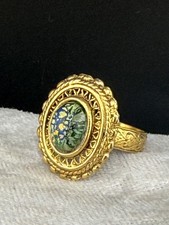 Vintage Art Glass Ring Gold Tone Adjustable Size 6.5