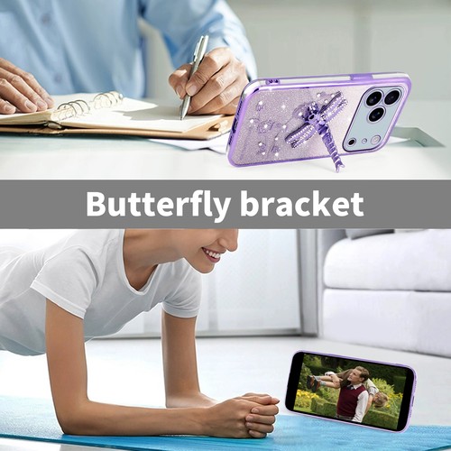 For Apple iPhone 17 Pro Max, Fashion Bling Glitter Butterfly Stand Cover Case - 第 7/16 張圖片