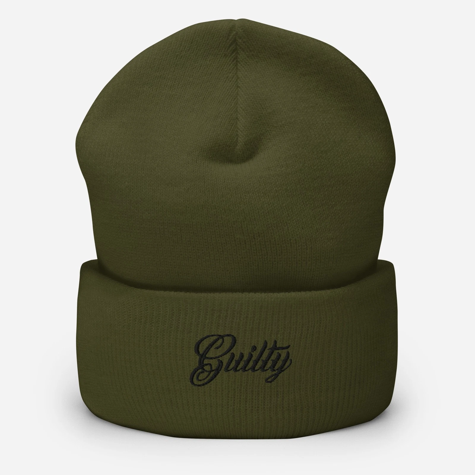 Military Green Embroidered Beanie | Streetwear Knit Winter Hat