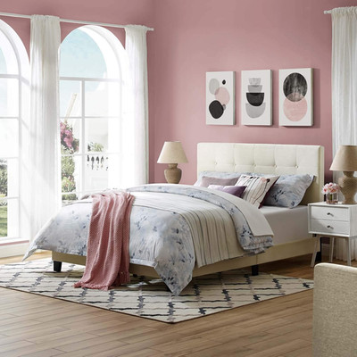 Ivory Velvet Tufted Full Platform Bed - Melanie Performance Design