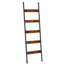 Blanket Ladder, 5-Tier Towel Rack with Hooks, Wall-Leaning Blanket Rack, Deco...
