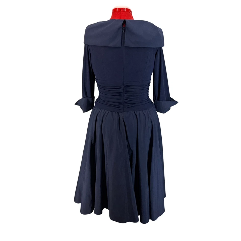 Jessica Howard Navy Blue 3/4 Sleeve Collared V Neck Knee Length Evening Dress 12 - Image 3 of 4