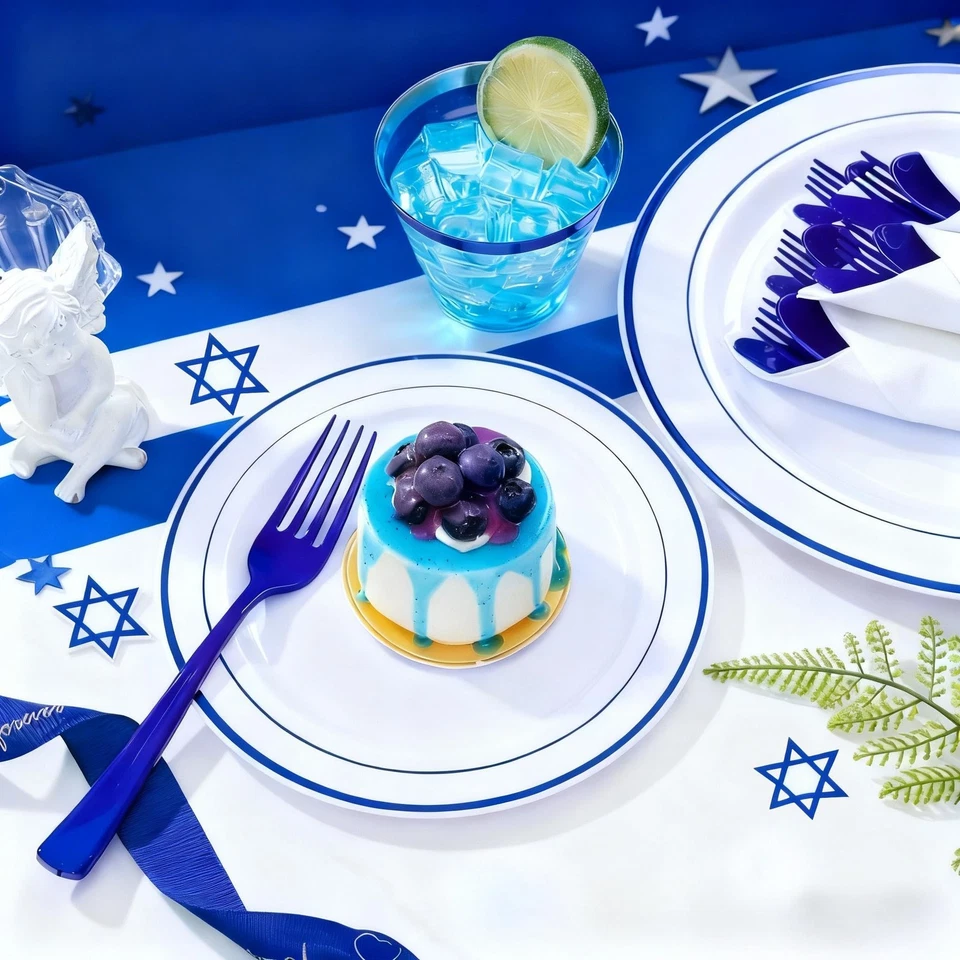 350 Pcs Blue Plastic Plates for 50 Guests - Plastic Dinnerware Set,Party Supp... - Image 3 of 4
