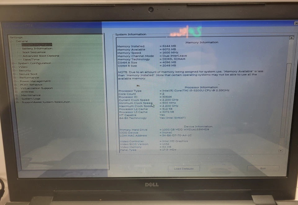 Laptop Dell Inspiron 5758 con i5-5200U, 6 GB de RAM, HDD de 1 TB para reparación #0387 Foto 2 de 4