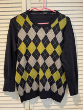 J.CREW Womens Argyle 3/4 Sleeve Light Weight Wool Sweater sz.M
