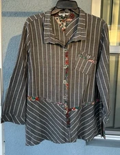 John Mark Stripped Floral Mixed Print Artsy Whimsical Button Front Top XL