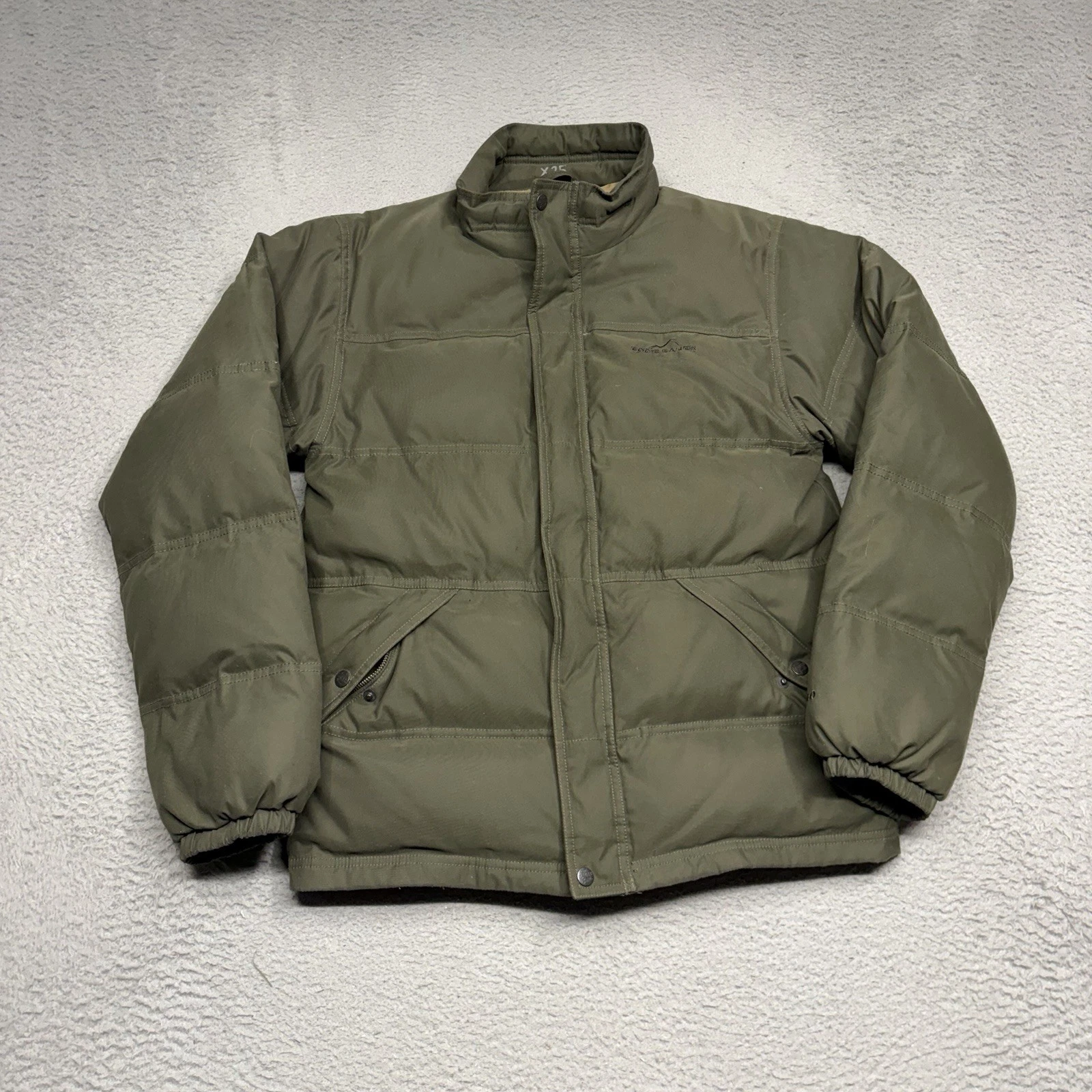 Eddie Bauer Puffer Jacket Men Large Green Premium EB650 Goose Down Full Zip Coat