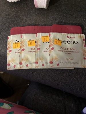 Aveeno Oat Facial Mask Glow Hydrate Pomegranate Seed Extract 0.35 Oz Lot Of 4