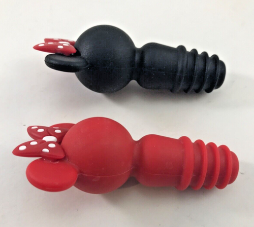 Disney Minnie Mouse Wine Stopper/Cork Set of 2 Black & Red Rubber Dotted Bow - Picture 3 of 5