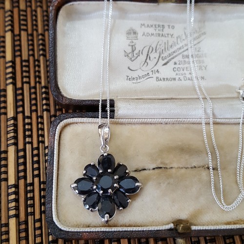 Collana in argento sterling 925, vero ciondolo zaffiro nero, catenina 18" - Foto 2 di 9