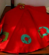 Handmade Red with Wreaths CHRISTMAS TREE STAND Cover-Up SKIRT