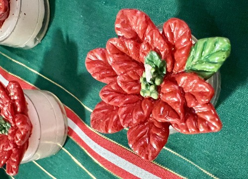 6 HAND PAINTED RED POINSETTA WAX CANDLES. Handmade Christmas Candles - Picture 8 of 8