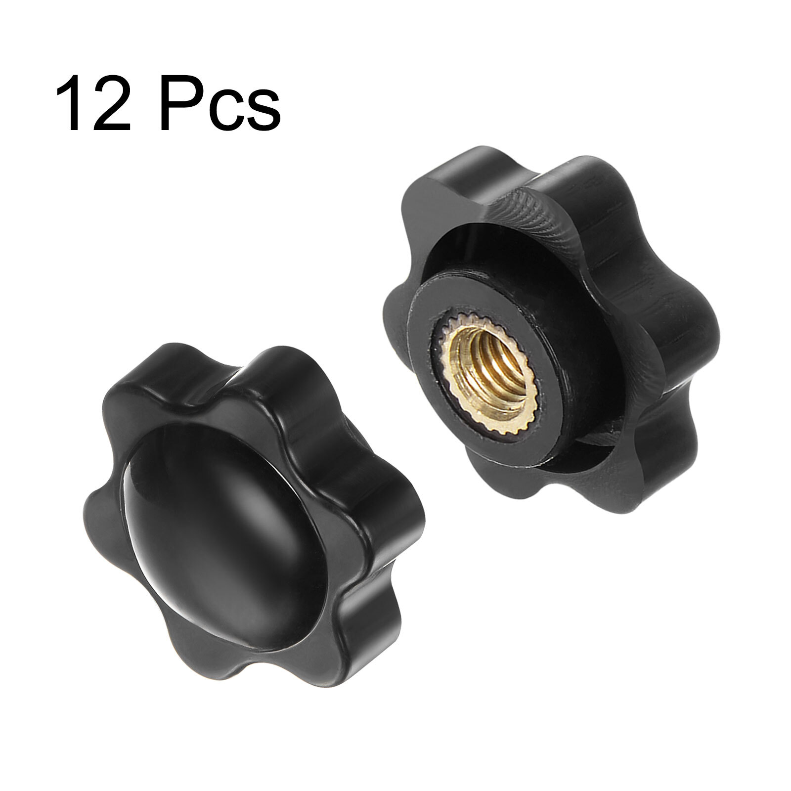 12pcs Star Knobs M6 Thread 25mm Head Non-Through Hole Brass Insert Knob Black