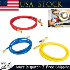 3 Pack 29986 Plus II 1/4" Red Blue Yellow Charging Hose Compact Ball Valve 72"