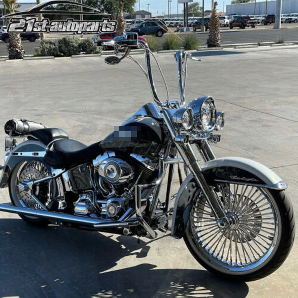 Manillar cruvado con suspensión APE cromado de 16" para Harley Softail Road King Glide Foto 3 de 4