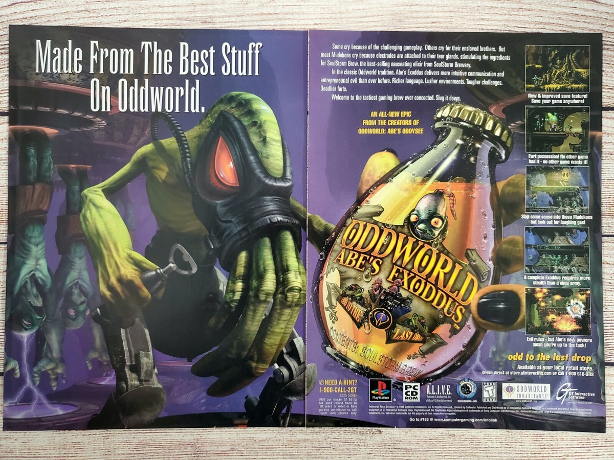 Oddworld Abe's Exoddus Playstation 1 PS1 PC Double Page Promo Ad