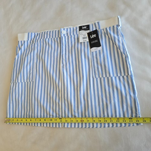 Lee 22 mittelblau weiß Streifen mittelhoher Bund Skort Rock über Shorts Taschen neu mit Etikett - Bild 14 von 15