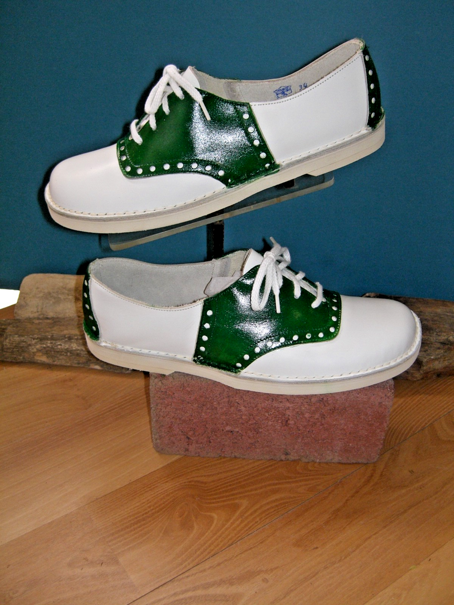 60/70s Vintage Green/white Saddle Shoes US wms 1/2 M Cheerleader