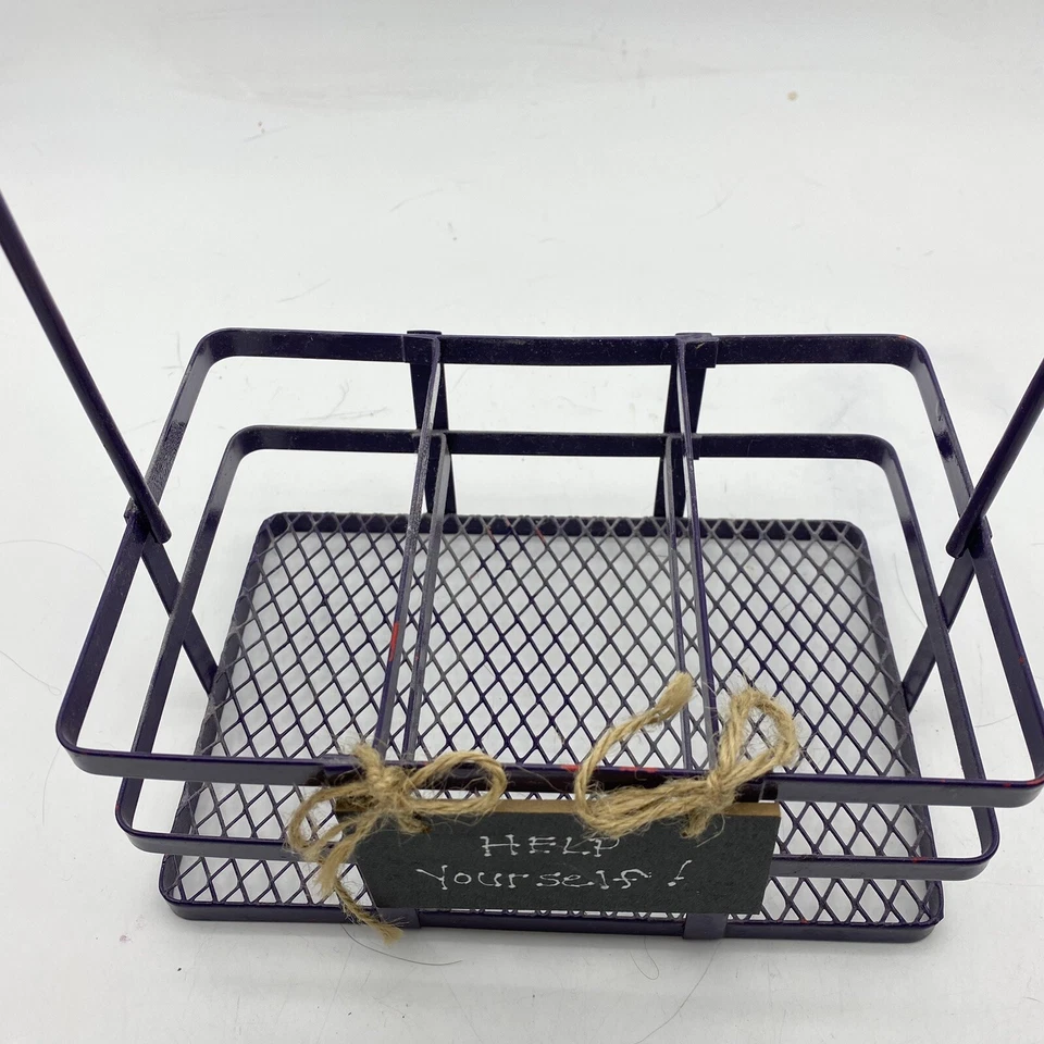 Cesta de metal utensilios condimentos soporte carrito 3 compartimentos púrpura picnic artesanías Foto 3 de 4