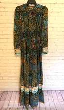 Vintage 70's Boho Prairie Maxi Dress Sheer Floral Size 7