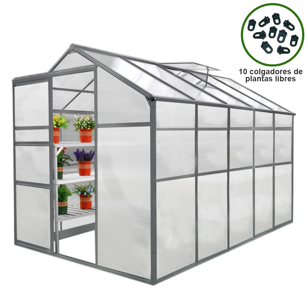 Invernadero de Jardín Grande 1.8x3m Policarbonato Transparente Marco de Aluminio