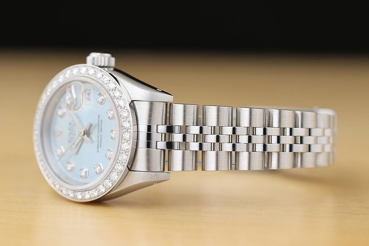 ROLEX LADIES DATEJUST 69174 ICE BLUE 18K GOLD STEEL DIAMOND WATCH