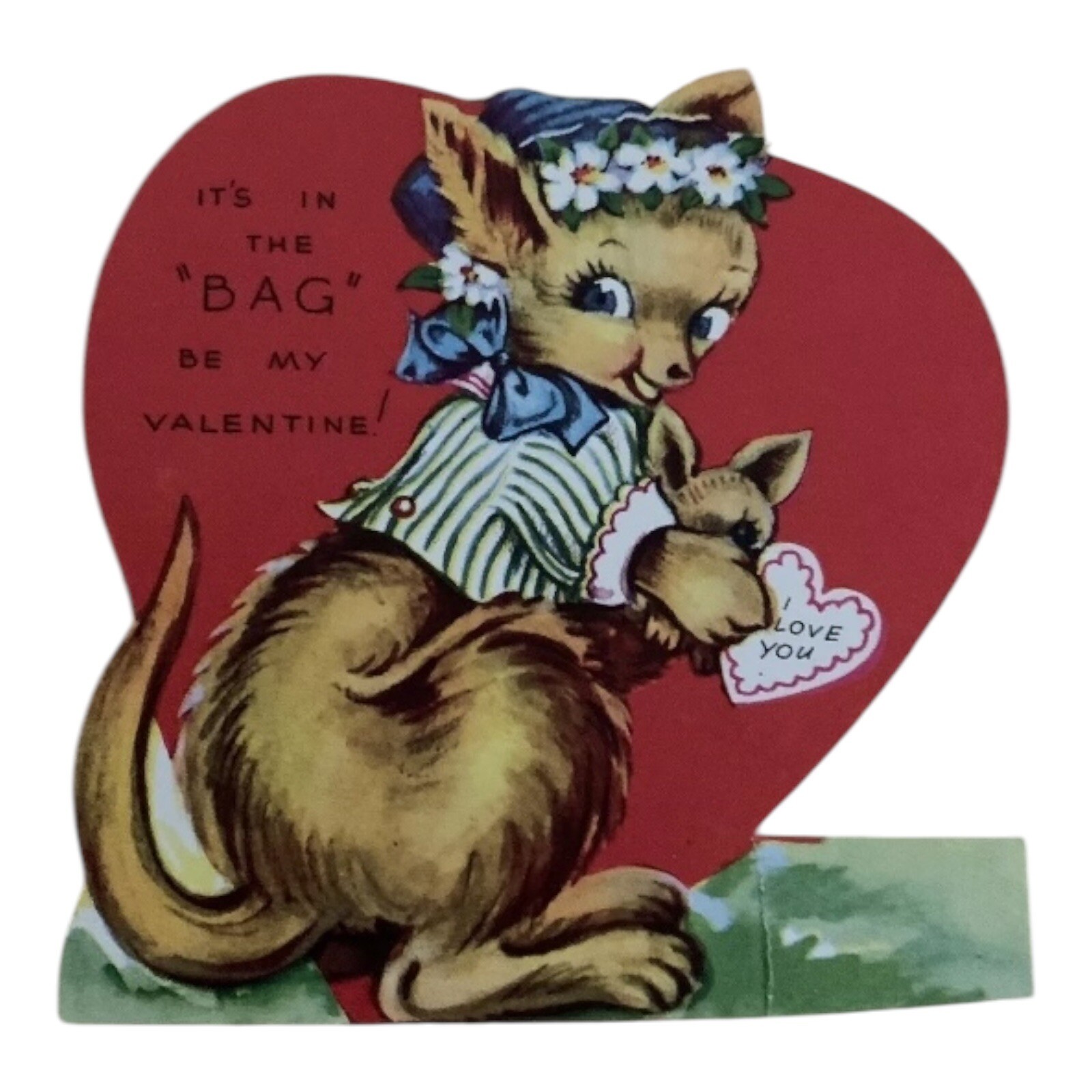 Vintage Valentine Card with Die-Cut Kangaroo Illustration It s in the Bag  