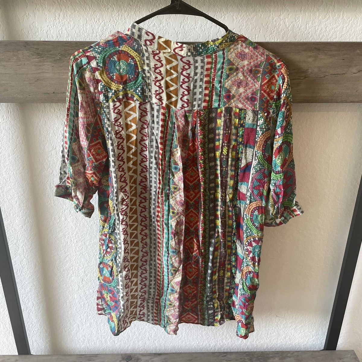 Vivienne Midow 100% Silk Blouse Vintage Colorful Art Wear Tie