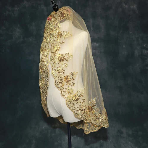 BlingBling新娘面纱金色绿色蓝色婚礼发饰婚礼面纱 — 第 4/4 张图片