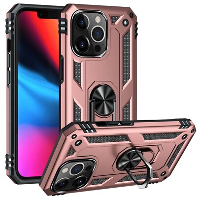 For iPhone 15 14 13 12 11 SE Hard Shell Magnetic Ring Kickstand Phone Case