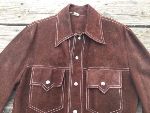 Vtg 70s Roughout Brown GENUINE Leather & Suede Western Shirt/Jacket Mens sz 38 - Picture 2 of 7