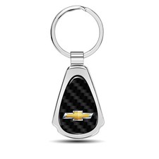 Chevrolet Golden Logo Real Carbon Fiber Chrome Teardrop Key Chain
