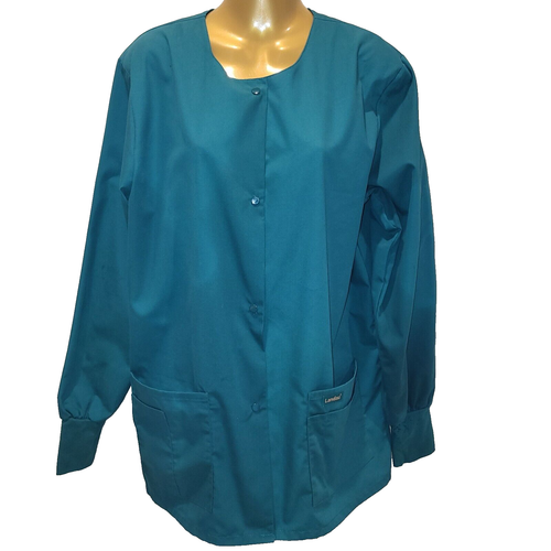 Landau 7525 Women's Scrub WarmUp Jacket Cotton Front Snap Hunter Green